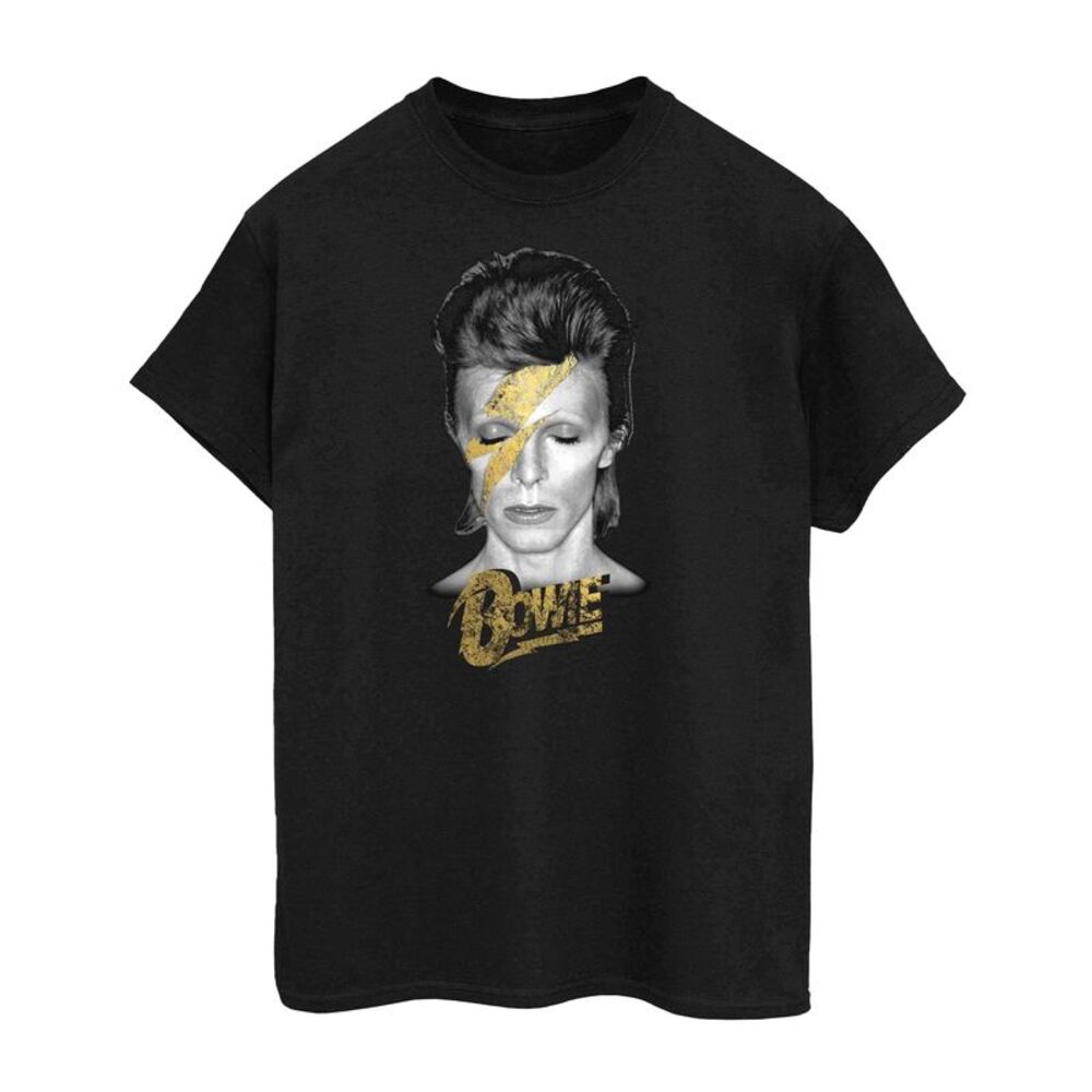 David Bowie Mens Aladdin Sane Gold Bolt Cotton T-Shirt / Black/Gold